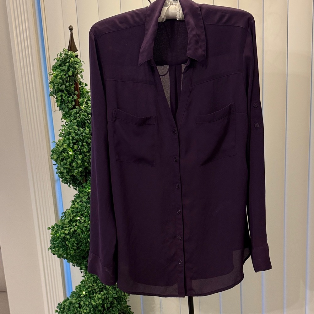 Express Women's Slim Portofino Blouse Purple Size Large